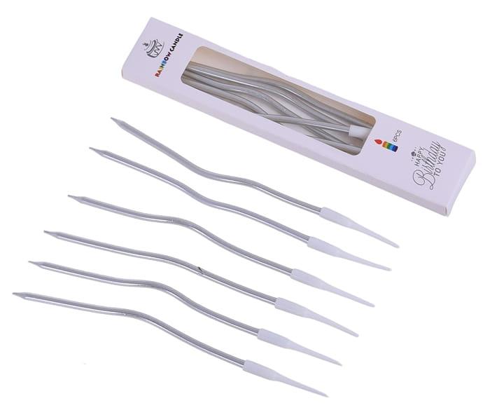 Świeczki urodzinowe na tort zakręcone srebrne 6szt-ad6956597ef67d8f348c2478181c2788