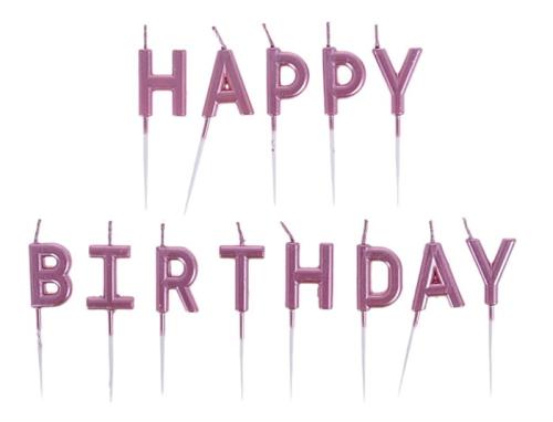 Świeczki urodzinowe na tort napis HAPPY BIRTHDAY różowe złoto 13szt-7ee72bc93a8b3a38aedbe0f68bebee64
