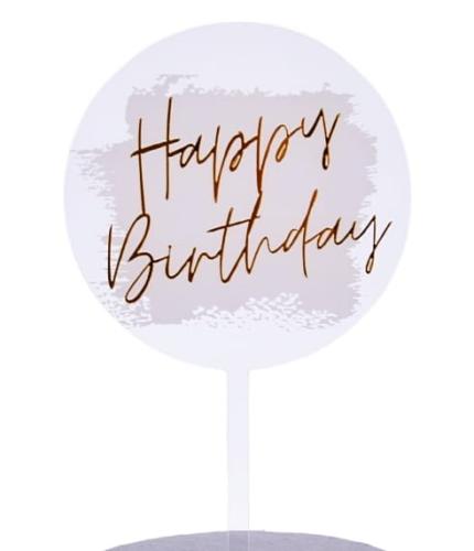 Topper akrylowy transparentno biały ze złotym napisem  Happy Birthday-955efd366764c3a322e9a81a2224c6e2