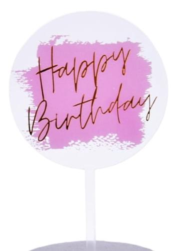 Topper akrylowy transparentno różowy ze złotym napisem Happy Birthday-11c362fad9eddb3aab36aa4701849e51
