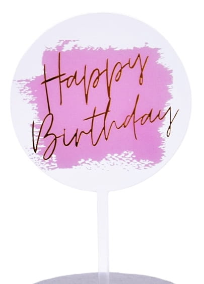 Topper akrylowy transparentno różowy ze złotym napisem Happy Birthday-11c362fad9eddb3aab36aa4701849e51