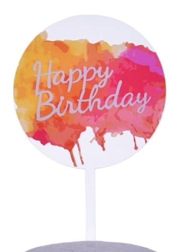 Topper akrylowy transparentno kolorowy z białym napisem Happy Birthday-adb2277ae4203d04775361e7413b7b4b