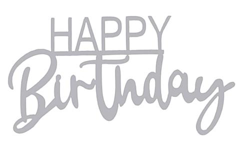 Topper akrylowy na bok tortu Happy Birthday Srebrny wz2
