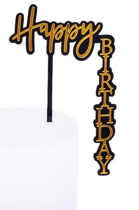 Topper akrylowy XL Happy Birthday Czarno Złoty 90st-f6c46d75613017423d9f29e3a55a20a2