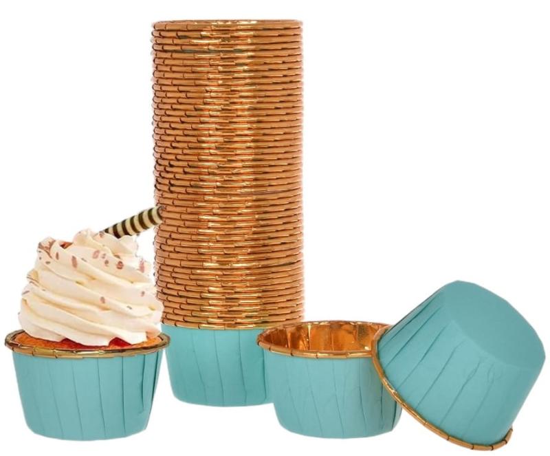 Papilotki do muffin babeczek kubeczki turkusowo złote 50x40 mm / 50 szt-1abe4f6538e9f24a65cd4686d0a33f5e