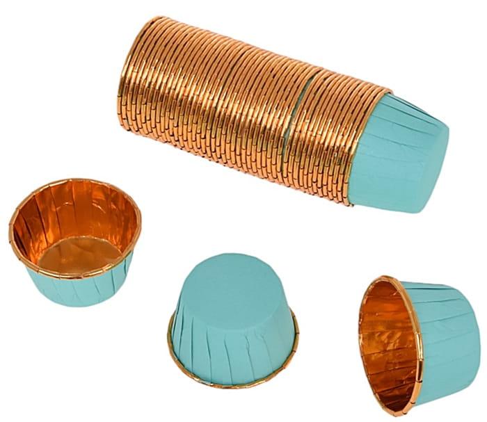 Papilotki do muffin babeczek kubeczki turkusowo złote 50x40 mm / 50 szt-0a596fac690040bda74e1a4be7873111