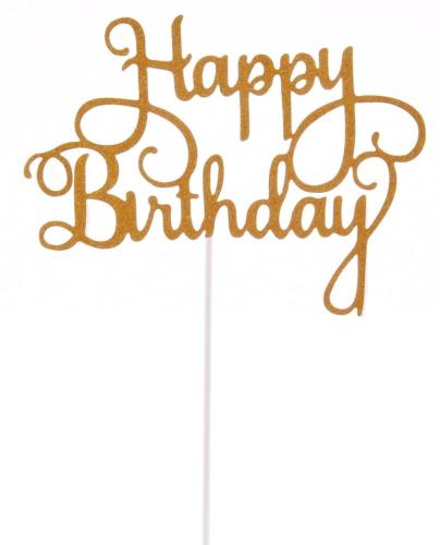 Topper Happy Birthday złoty brokat