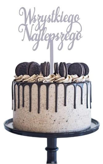 Topper na tort WSZYSTKIEGO NAJLEPSZEGO akrylowy srebrny-5d79779286c5e26bf86a6cd781adc979