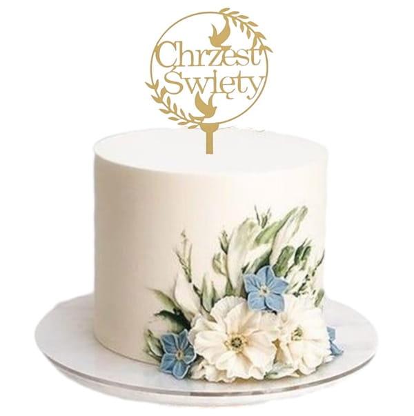 Topper na tort CHRZEST ŚWIĘTY akrylowy złoty wz1-f68bd30bb58102951d211f7f371a5db3