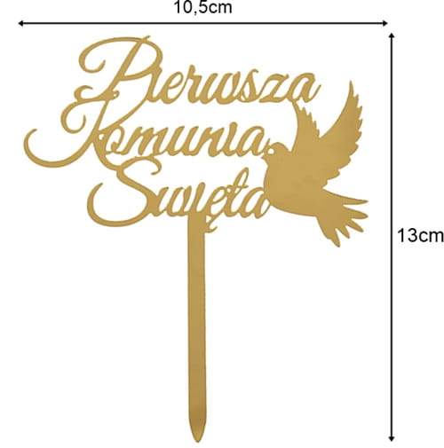 Topper na tort Pierwsza Komunia Święta akrylowy złoty-266fb315834387e8c1d3594acb4687cd