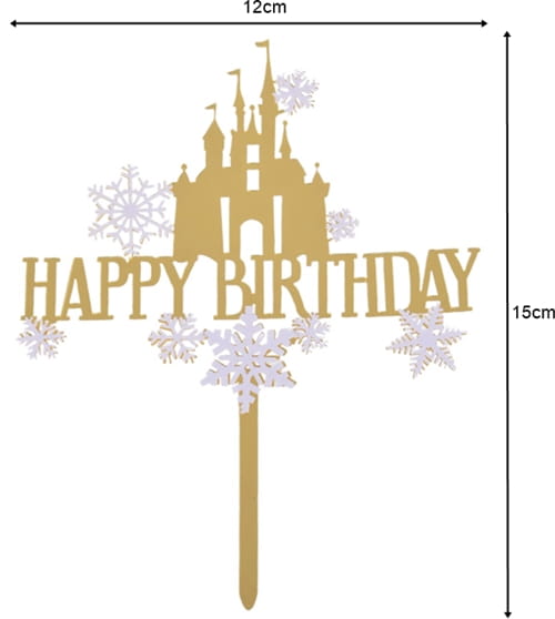 Topper na tort Happy Birthday Zamek złoty akrylowy-d715b635c2e4219a5b548fb70479e5e8