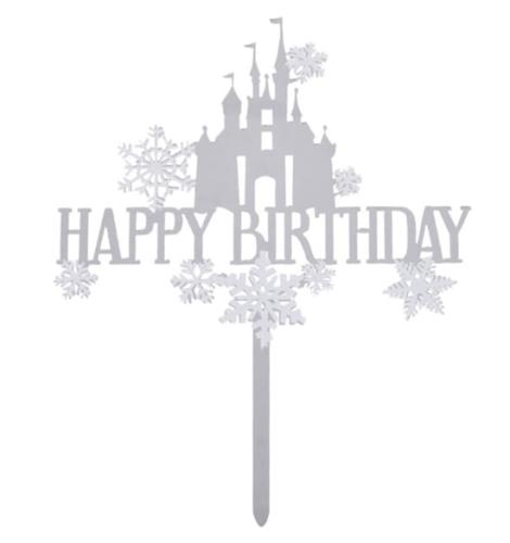 Topper na tort Happy Birthday Zamek srebrny akrylowy-52b2bb7a7a775b0fa1dd8cbfb3b11e26