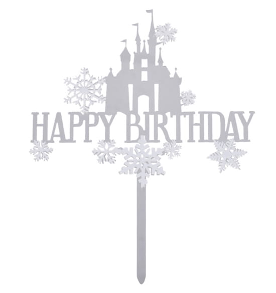 Topper na tort Happy Birthday Zamek srebrny akrylowy-52b2bb7a7a775b0fa1dd8cbfb3b11e26