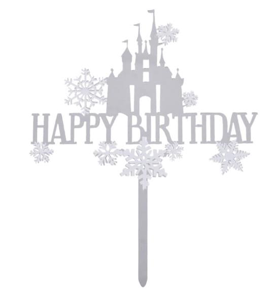 Topper na tort Happy Birthday Zamek srebrny akrylowy-52b2bb7a7a775b0fa1dd8cbfb3b11e26