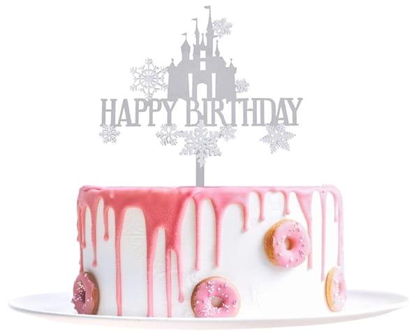 Topper na tort Happy Birthday Zamek srebrny akrylowy-620bf07409361a9df43867af3444bb29