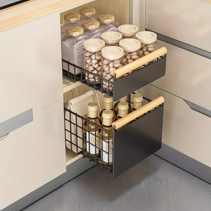 Metalowy organizer kuchenny łazienkowy wysuwany szuflada czarny 38x24x9cm-62a992b6ed6b9c8fe36360dd110dca60