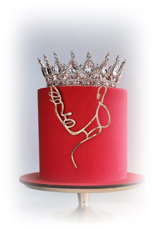 Ozdoba na tort KORONA srebrno różowa topper 8cm-fc91fa3f797f07d5bb18fee799ead1fd