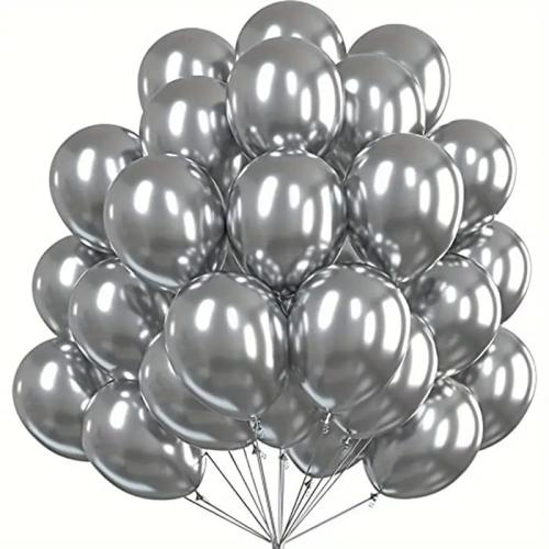 100szt Balony metaliczne  lateksowe srebrne DUŻE  30cm chrom urodziny