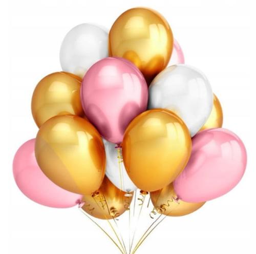 Balony urodzinowe metaliczne różowe złote białe 30cm 100szt-26c8585a610bc90216e6436d3e4a7a56