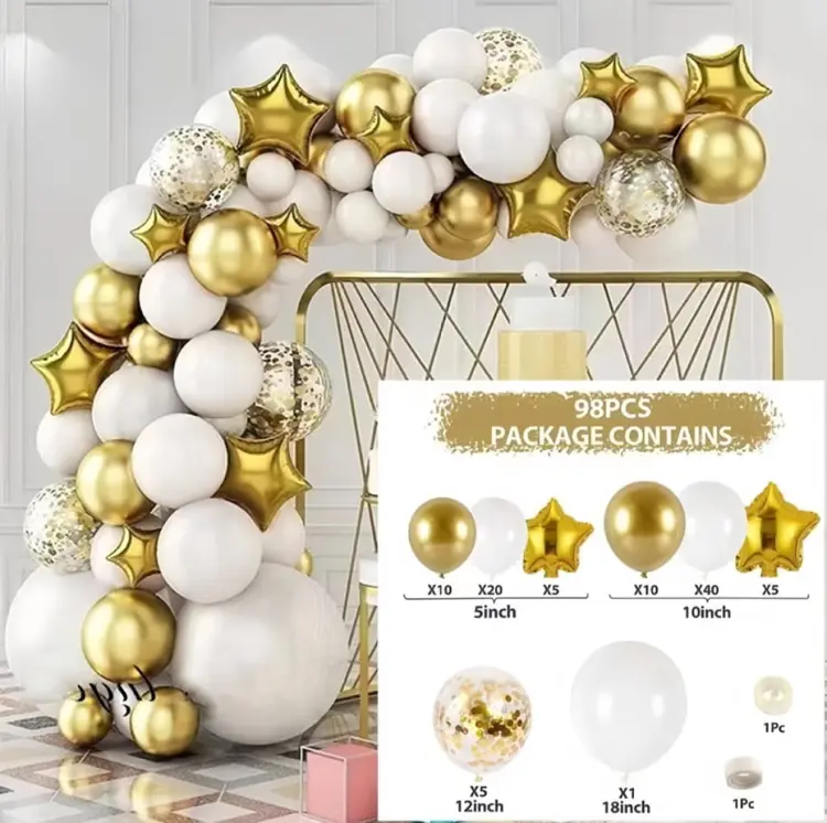 Girlanda balonowa złoto biała zestaw 98 szt balony  taśma-f5aa0626a37e5f0f6703269c697a4010