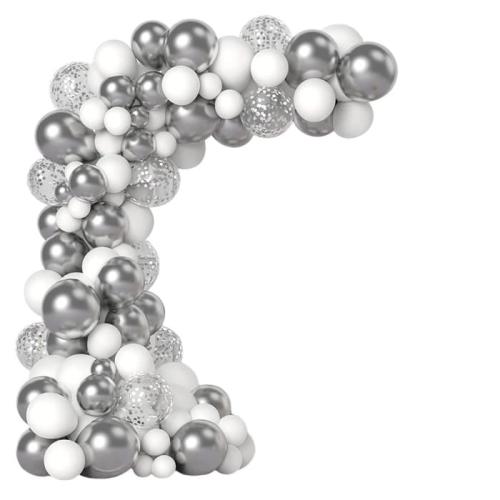 Girlanda balonowa srebrno biała zestaw 112 szt balony taśma-d852568cc1b1ce984077cc0ff0fa40a1