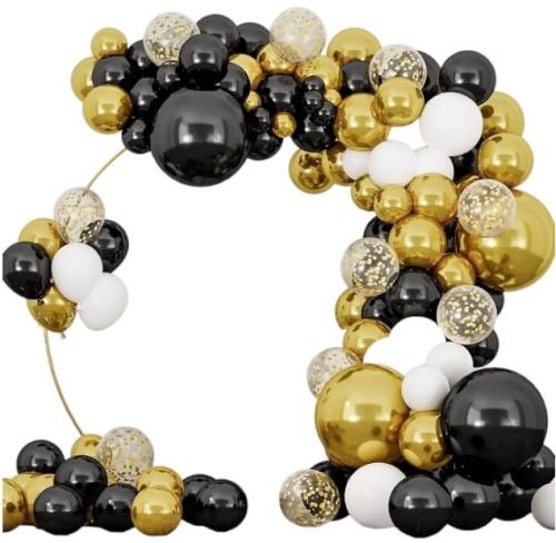 Girlanda balonowa złoto czarno biała  zestaw 144szt balony taśma-ad4ba402301f40c81404534b558f7c7d