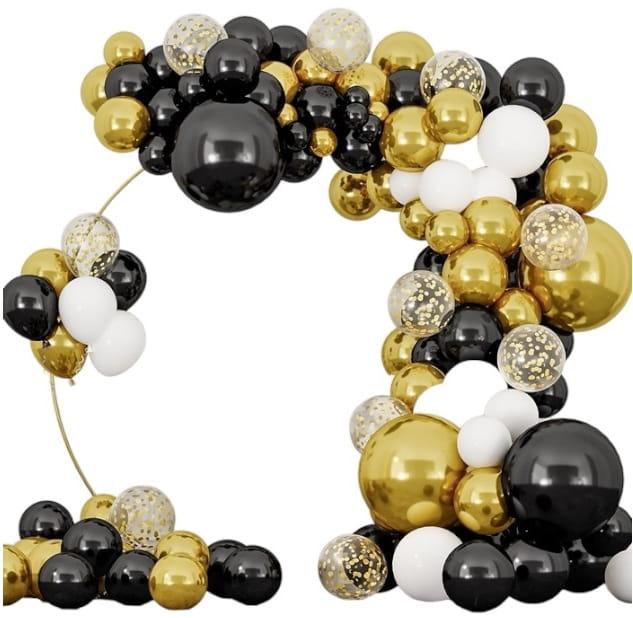 Girlanda balonowa złoto czarno biała  zestaw 144szt balony taśma-ad4ba402301f40c81404534b558f7c7d