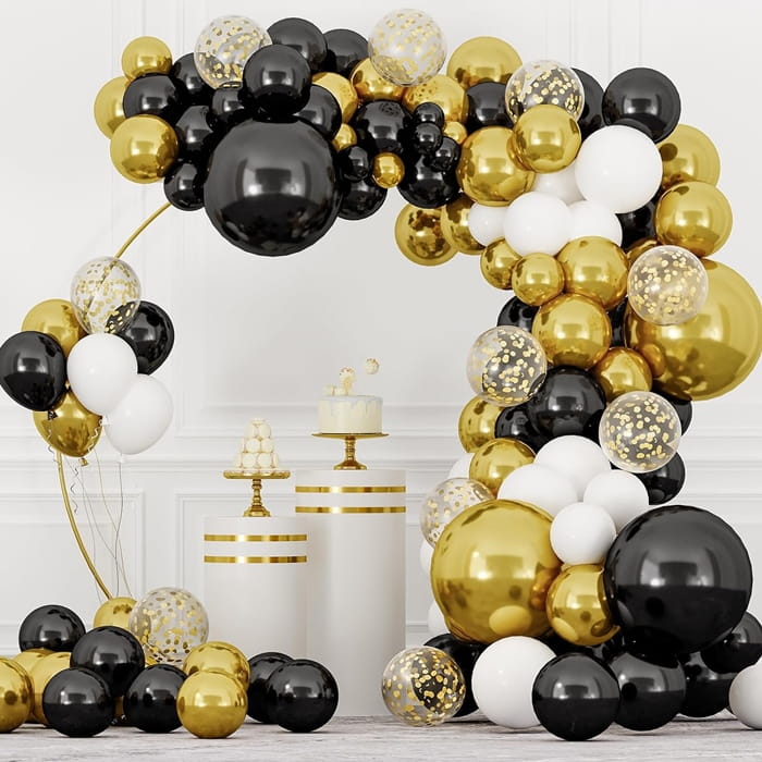 Girlanda balonowa złoto czarno biała  zestaw 144szt balony taśma-7750677db82882e0a4a45a22d8248568