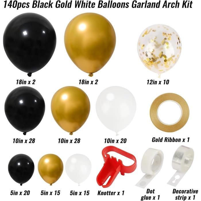 Girlanda balonowa złoto czarno biała  zestaw 144szt balony taśma-e3a12a6740fb3de001e2c06635fd5267