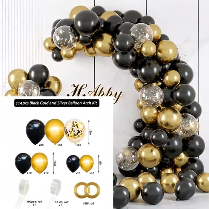 Girlanda balonowa złoto czarna zestaw 114szt balony taśma-d3e6ff9bfaefa8e63586d634f82a4623