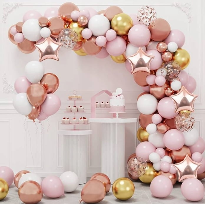 Girlanda balonowa różowo biało złota zestaw 143szt balony taśma-30760d2afc6e82ea0df25914a5141cec