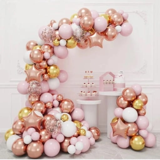 Girlanda balonowa różowo biało złota zestaw 143szt balony taśma-a978290d1a3ab5d89c34670e790fdda6