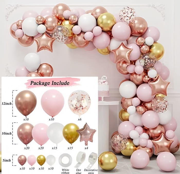 Girlanda balonowa różowo biało złota zestaw 143szt balony taśma-d5cdb6a5e9981299f881a91f4ee52585