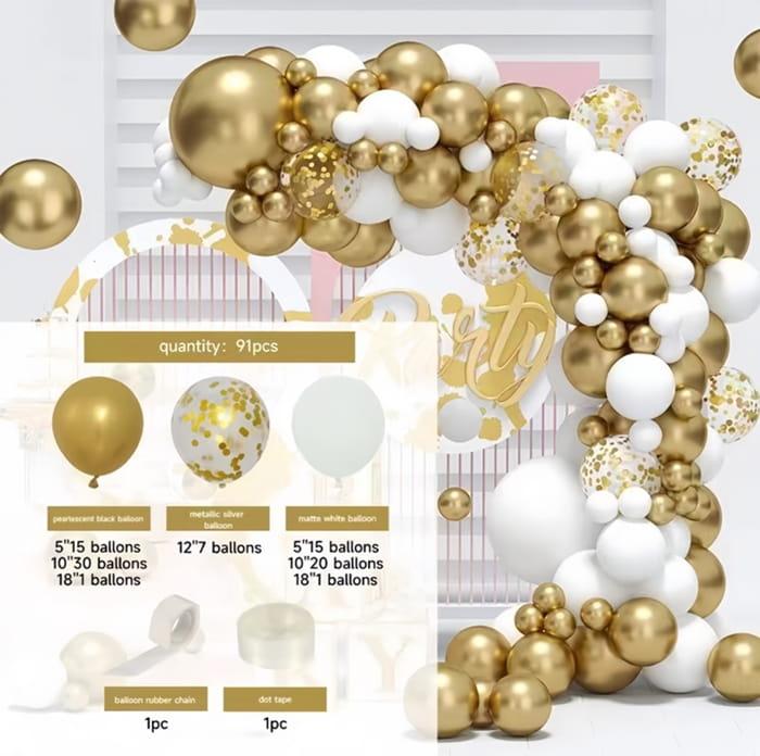 Girlanda balonowa złoto biała zestaw 91 szt balony taśma-106b358fb4eacb0061ad79df2fc0eca2