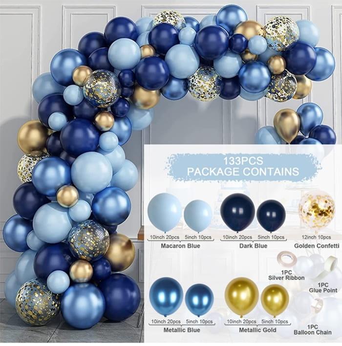 Girlanda balonowa granatowo niebiesko złota  zestaw 133szt balony taśma-84670d07ec06322c3447e4fd5066cf87