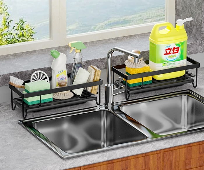 Organizer do kuchni łazienki metalowy z ociekaczem czarny stojak-f9f912b548b94d9d209d94868a03c007