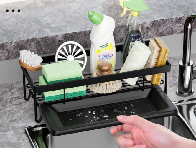 Organizer do kuchni łazienki metalowy z ociekaczem czarny stojak-50f27ec6c04a6d3f7e0697cdcd320e22