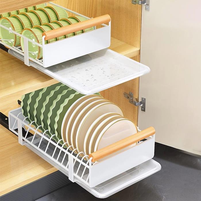 Metalowy organizer kuchenny z ociekaczem łazienkowy wysuwany szuflada biały 41x26x13cm-25de1c0dc68ec596d5938862867faae0