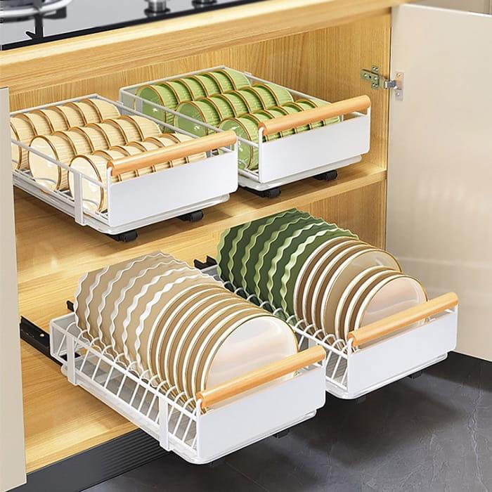 Metalowy organizer kuchenny z ociekaczem łazienkowy wysuwany szuflada biały 41x26x13cm-07d77d5fee32d3d68abbad83656d80ef