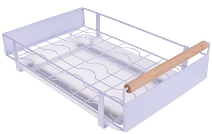 Metalowy organizer kuchenny z ociekaczem łazienkowy wysuwany szuflada biały 41x26x13cm-f93de56040e75344a5289880e6bb9463