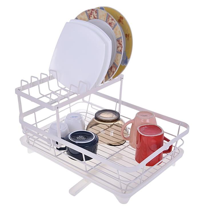 Suszarka do naczyń dwupoziomowa ociekacz na naczynia z odpływem biała-22be60ec572d62d3cff7b8fa94e3acdc