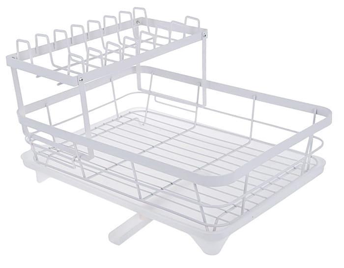 Suszarka do naczyń dwupoziomowa ociekacz na naczynia z odpływem biała-f7f8dd419dc00ef9d8668a63f181e851