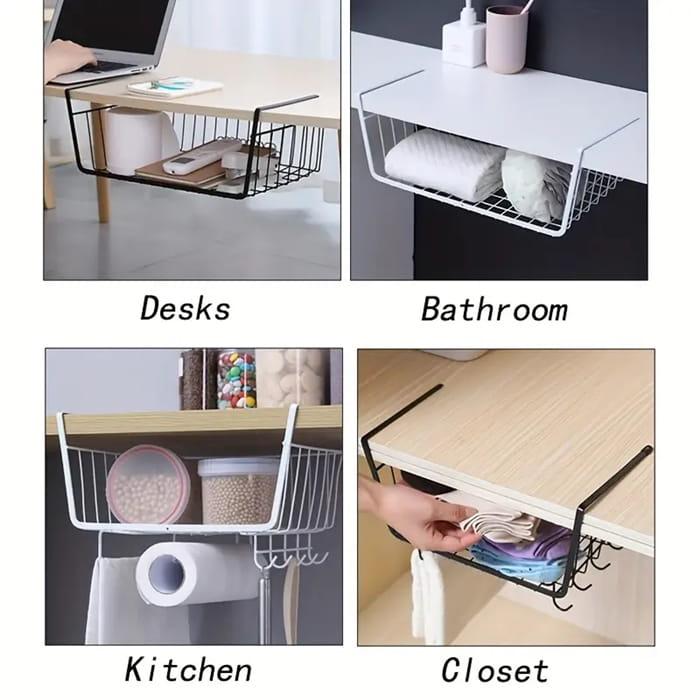 Kosz podwieszany pod półkę organizer metalowy  XL 40cm koszyk BIAŁY-f1a8e9a6b60219e44837741afb847ef4