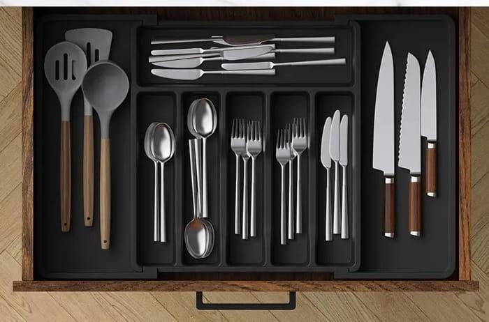 Wkład do szuflady organizer na sztućce rozsuwany SZARY 38x57cm-6f4e4f5147c7c6ba14e781e062269c4a