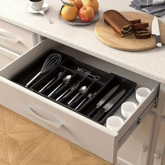Wkład do szuflady organizer na sztućce rozsuwany SZARY 38x57cm-36bdf365b5640c039636192aba52c150