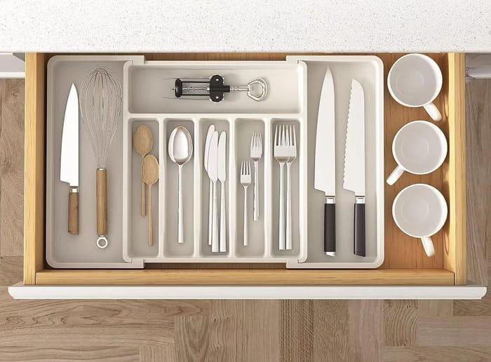 Wkład do szuflady organizer na sztućce rozsuwany BIAŁY 38x57cm-05d80d46e4617faea2e61b94379cfb56