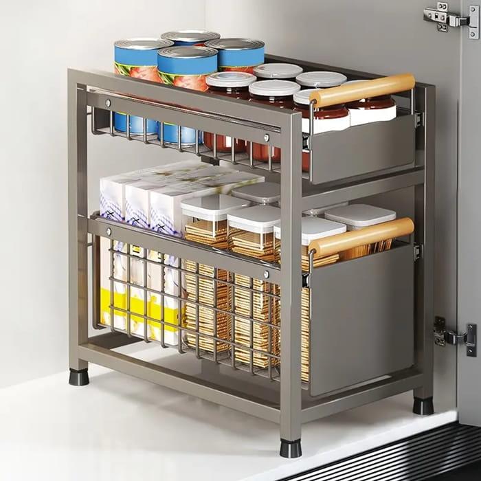 Organizer kuchenny z 2 wysuwanymi koszami  stalowy 24,5x39x42cm-4dc4a6c47a3d788b793afb2a2bd1fef9