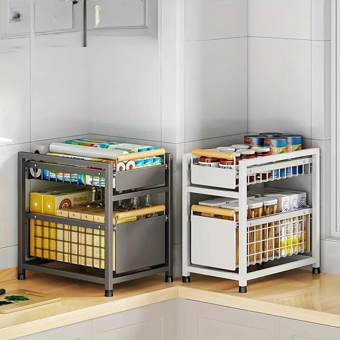 Organizer kuchenny z 2 wysuwanymi koszami  stalowy 24,5x39x42cm-b108073571094e5db7e0995dbbb59a3f