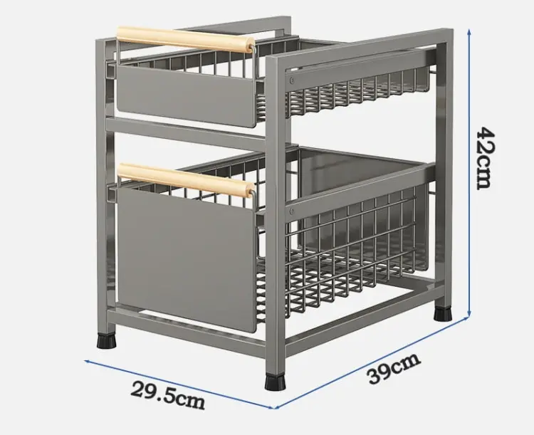 Organizer kuchenny z 2 wysuwanymi koszami  stalowy XL 29,5x39x42cm-0e91070354b2e8e07949c6d876c78821