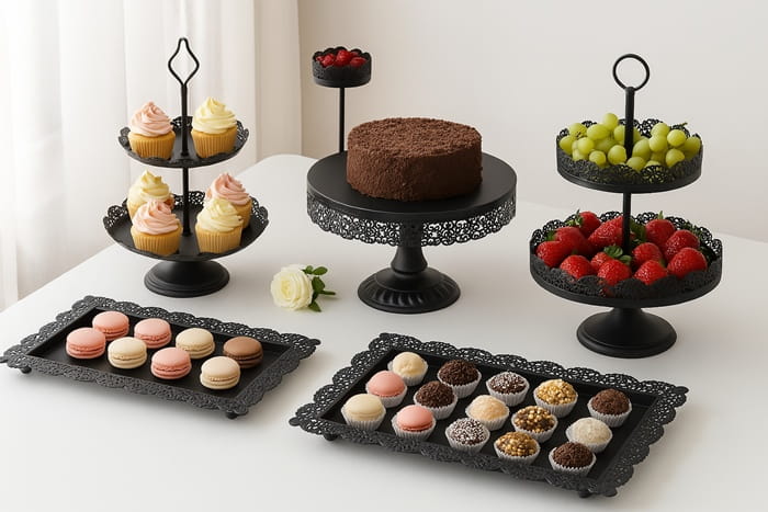 Zestaw 9 pater czarnych na słodki stół ciasto muffiny tort patera-6a30191fc257e062d106ba557a828374